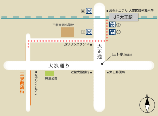 大正駅→三泉商店街への道筋